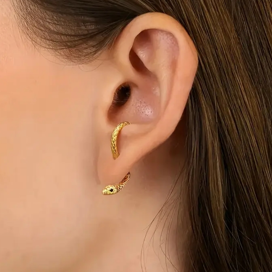 18 Kt Gold Over Titanium Snake Earrings